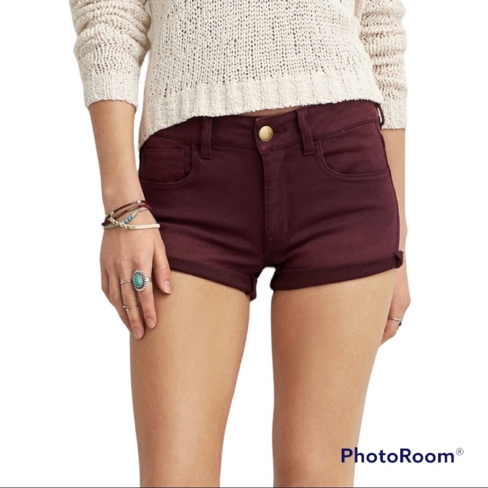 AEO Maroon Hi-rise Shortie Shorts